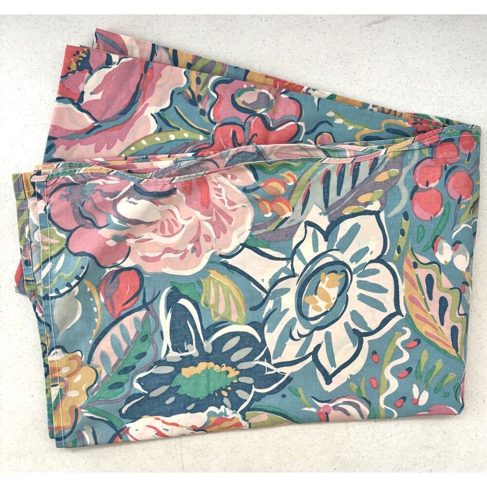 Collier Campbell Queen Flat Sheet Tambourine Floral Retro 90s Vintage